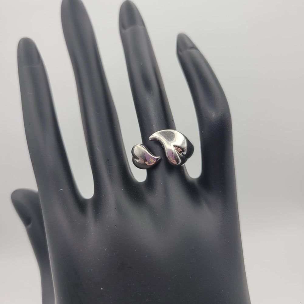 Silver Tone Heart Adjustable Ring - image 1